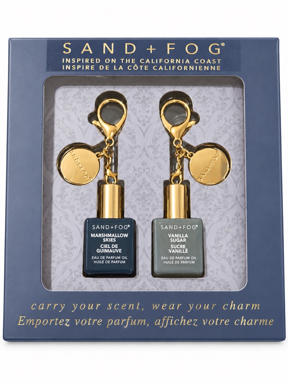 SAND+FOG Gold & Black Marshmallow & Vanilla Keychain Perfume Charm Set